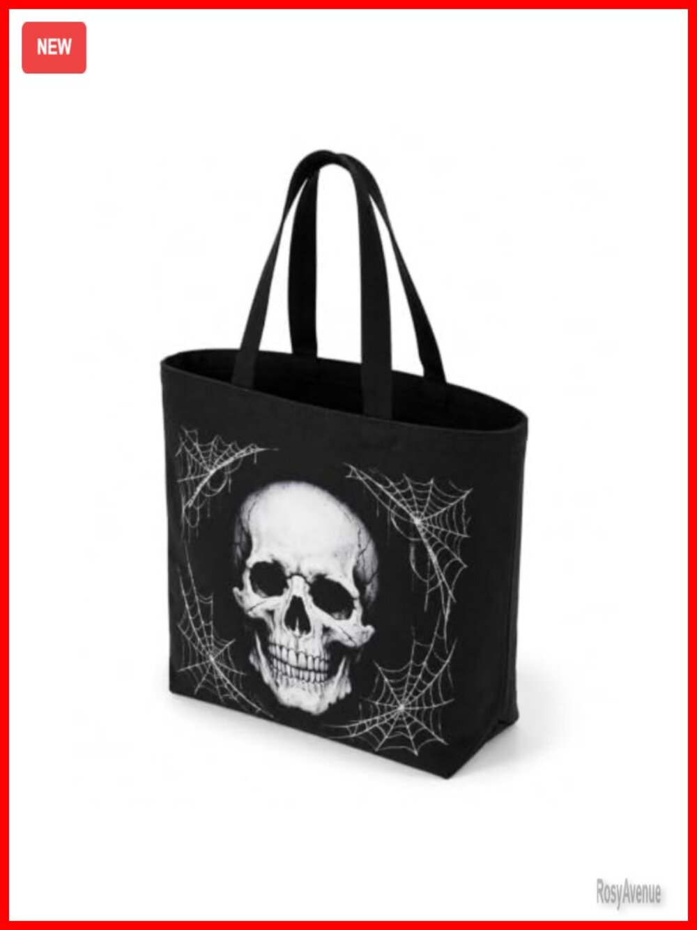 Halloween Skull Canvas Tote Bag Trick or Treat 14 Inch Reusable